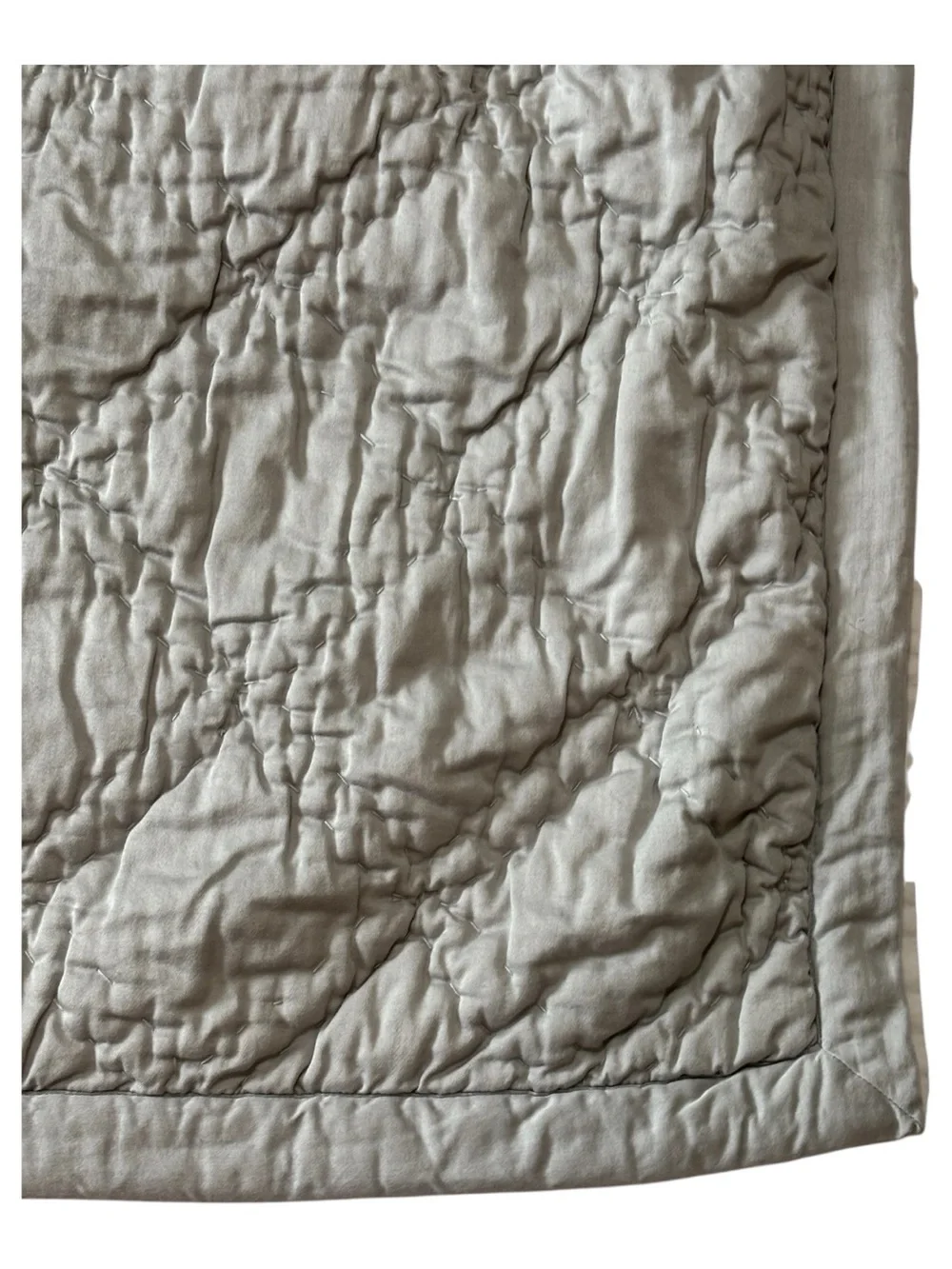 2 Pottery Barn Quilted Euro Pillow Shams Light Gray Double Hand Stitched Diamond